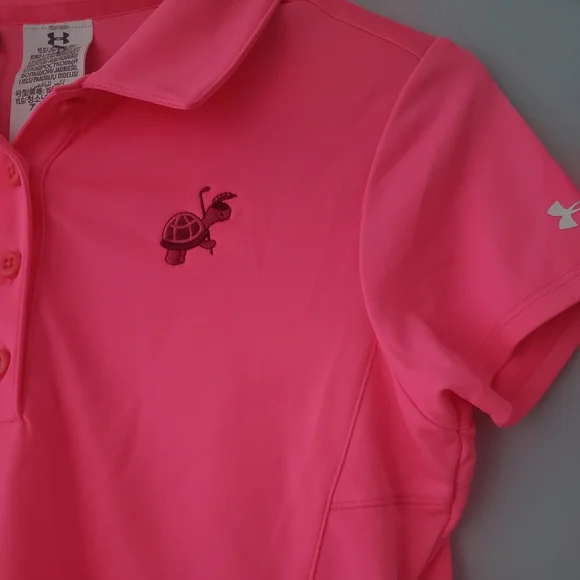 Under Armour Heat Gear Golf Womens UPF 50 pink Polo Shirt Size M - Picture 2 of 3